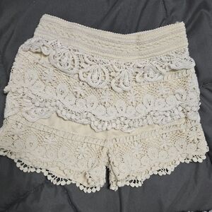 🔵Cream Lace Boho Crochet Shorts- Stretchy 4-6x Kids